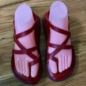 Dave Piper red leather hand made sandals women's size 7, Texas, USA!
